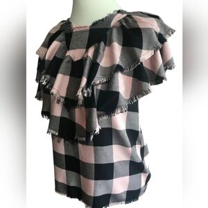 ZARAWOMAN The Amelie Shirt Ruffled Sleeveless Pink & Black Plaid Blouse Size L